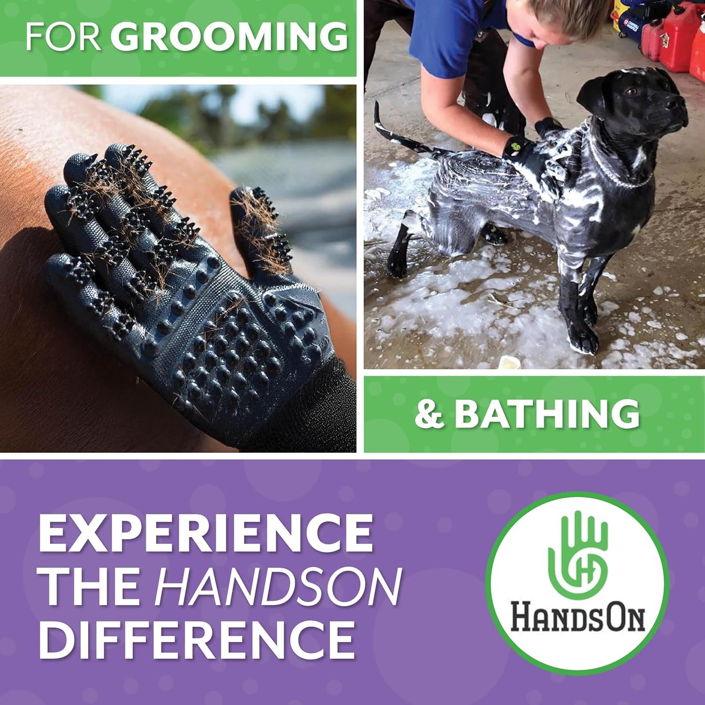 Pet Grooming Gloves - Patented #1 Ranked, Award Winning Shedding, Bathing, & Hair Remover Gloves - Gentle Brush for Cats, Dogs, and Horses (Grey, Large)