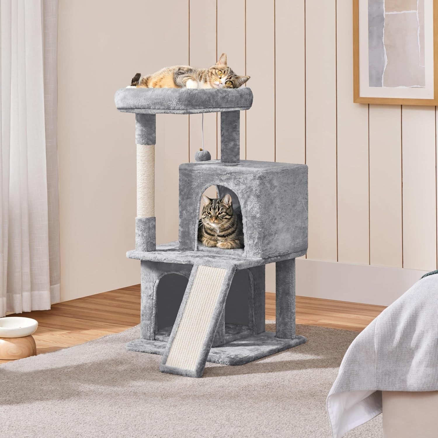 Cat Tree Cat Tower 36-Inch Kitten Stand House Condo with Double Condos, Large Plush Perch & Scratching Board Kitty Furniture Play Center for Indoor Cats Activity
